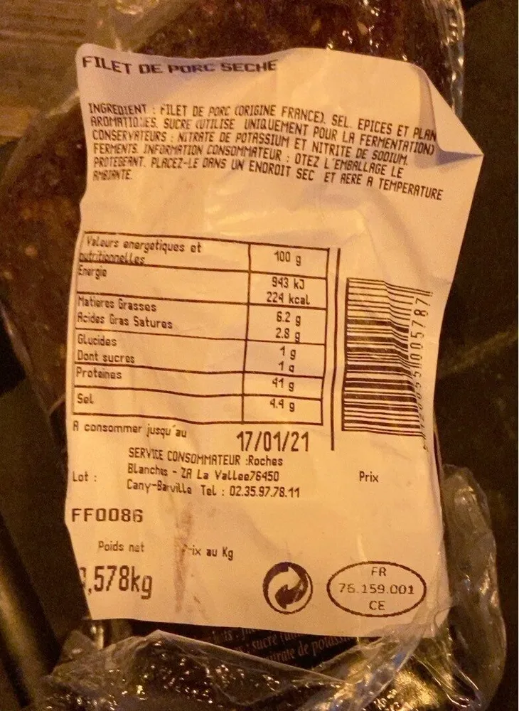 Filet de porc seché