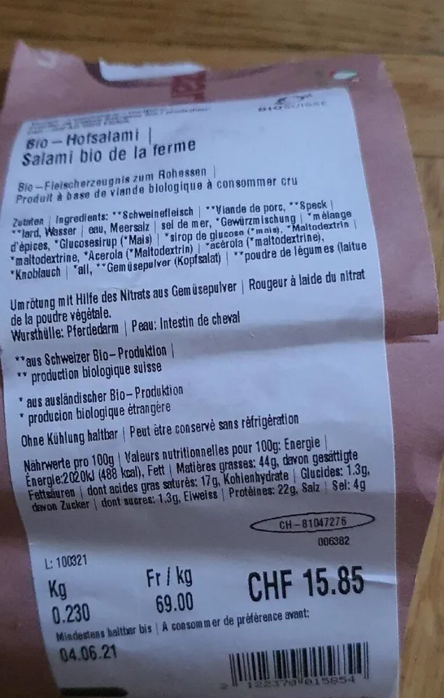 Salami bio de la ferme