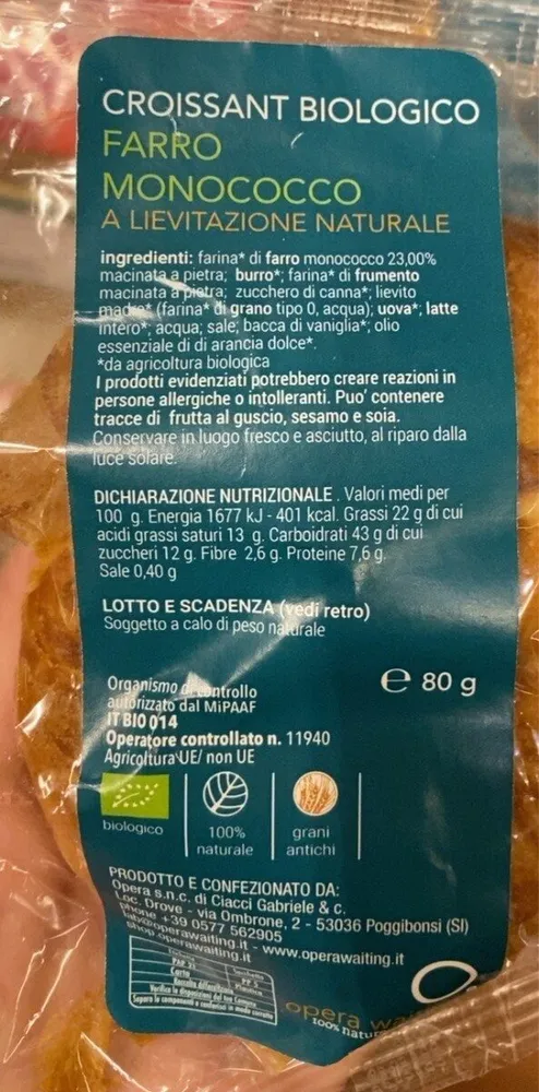 Croissant Biologico Farro Monococco a lievitazione naturale