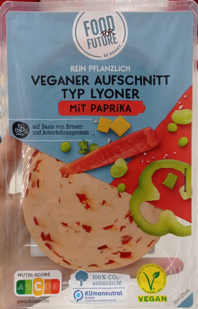 Veganer Aufschnitt Typ Lyoner mit Paprika