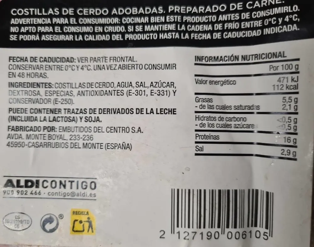 Costillas de cerdo adobadas