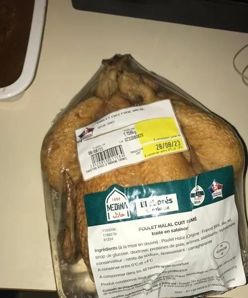 Poulet halal cuit fume