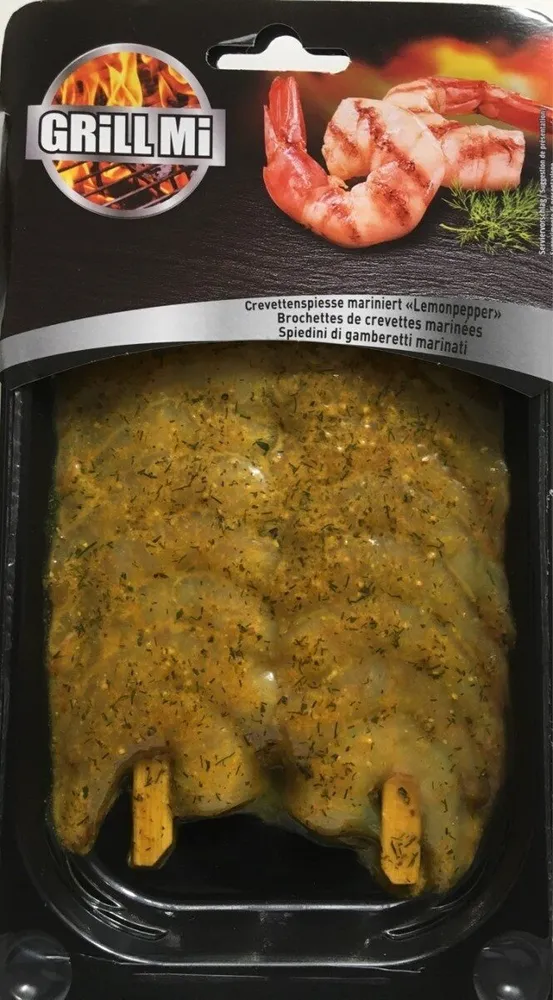 Brochettes de crevettes marinées
