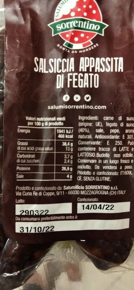 Salsiccia appassita di fegato