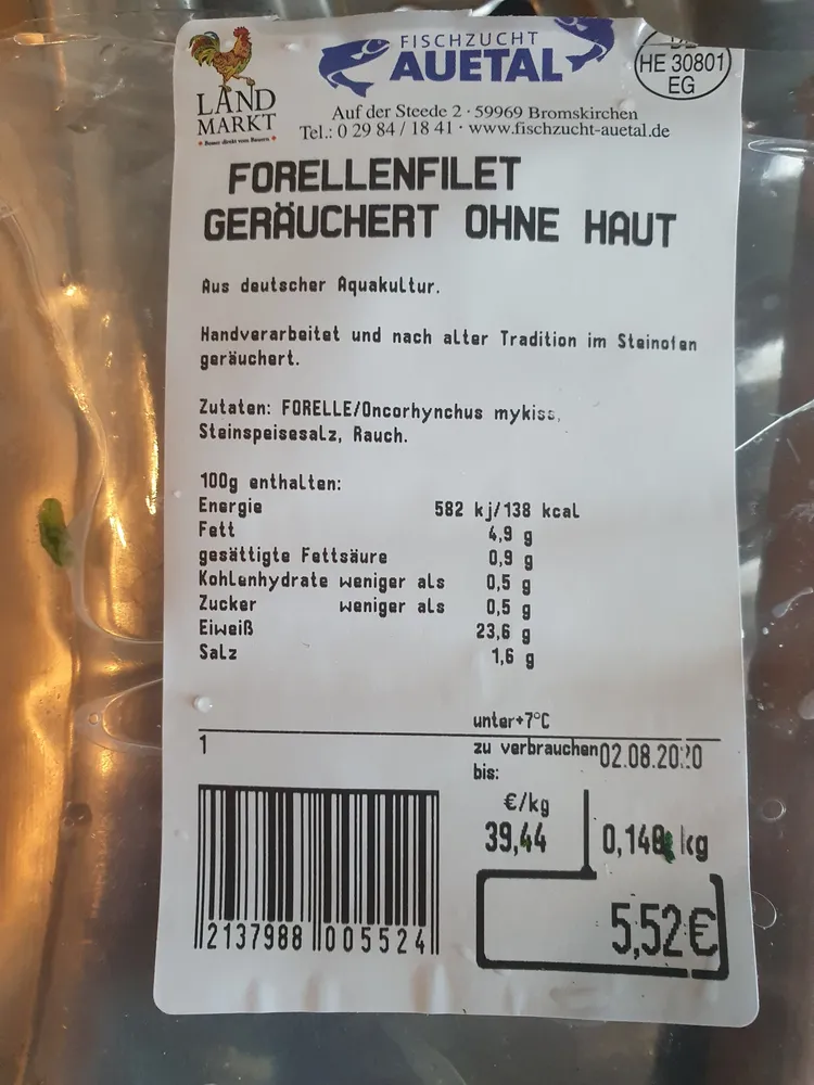 Forellenfilet geräuchert ohne Haut