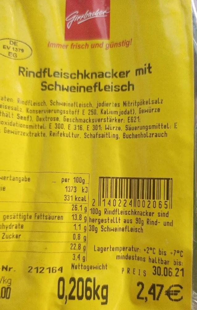 Rindfleischknacker mit Schweinefleisch