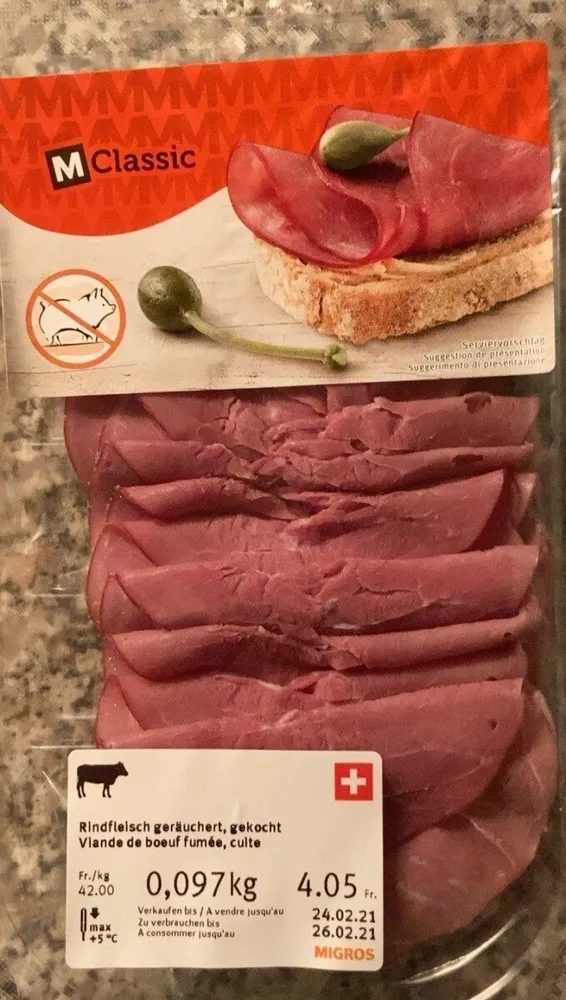 Viande de bœuf fumé, cuite