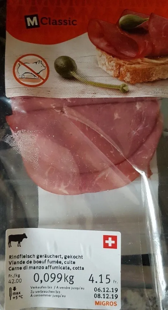 Viande de boeuf fumée cuite