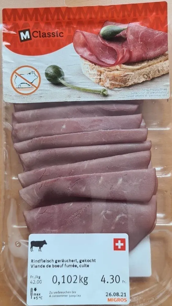 Viande de bœuf fumée, cuite