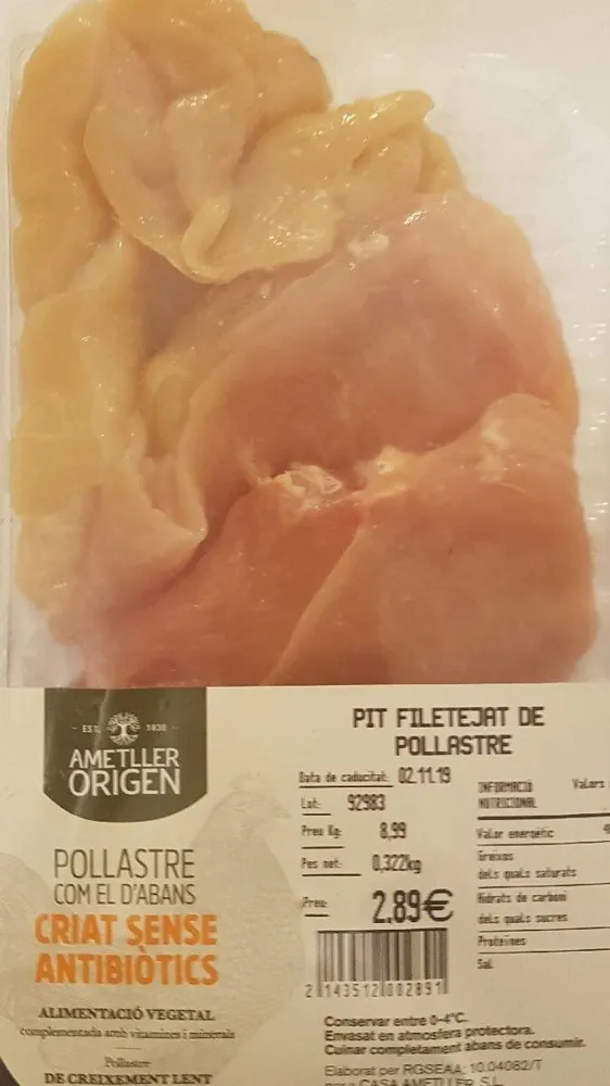 Pechuga fileteada de pollo
