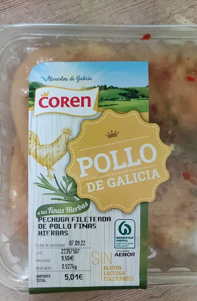 Pechuga fileteada de pollo finas hierbas