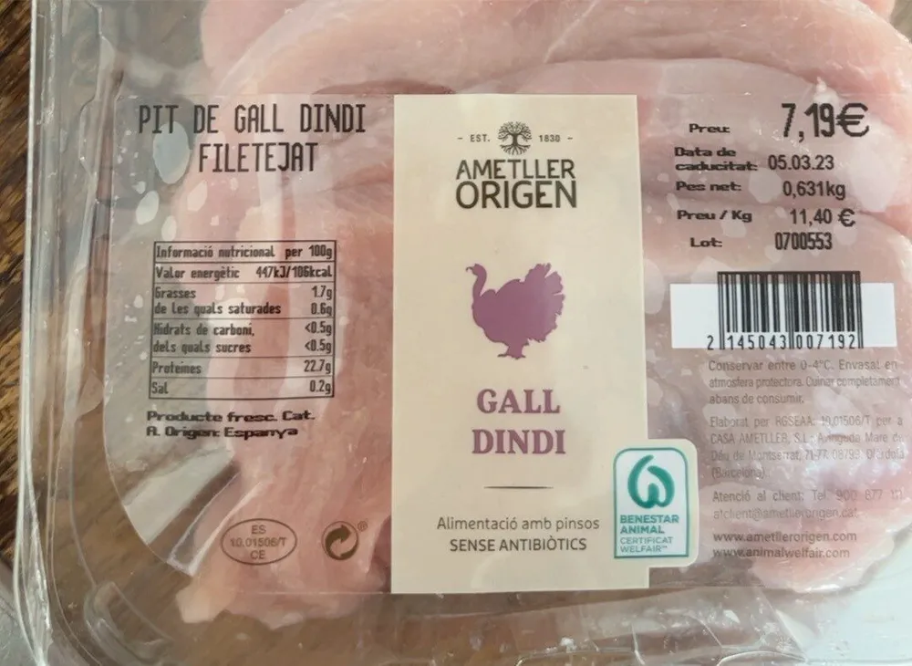 Pechuga de Pavo fileteado