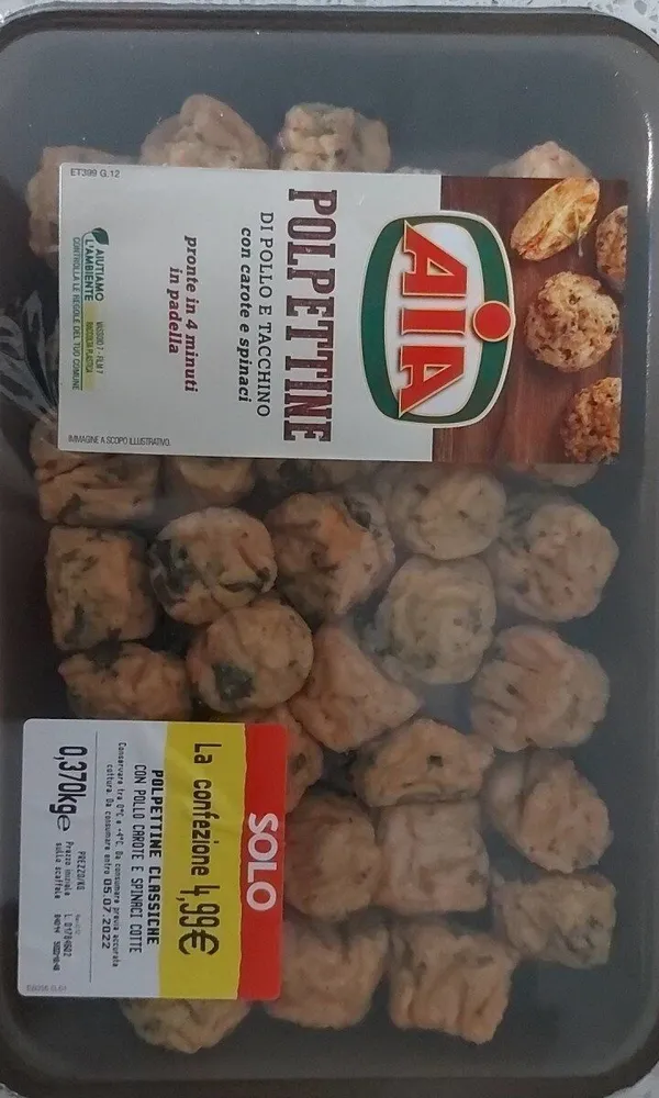 Polpettine Di Pollo e Tacchino con carote e spinaci