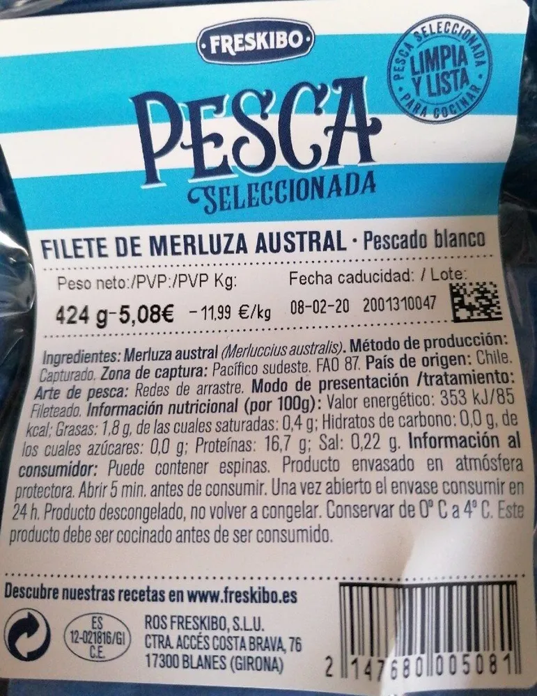 Filete de merluza austral