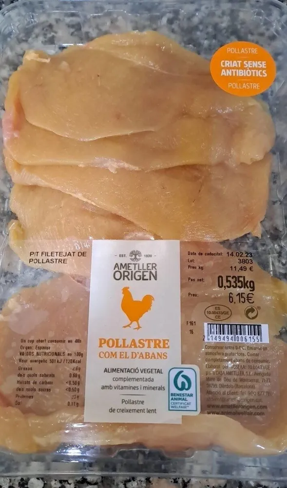 Pechuga fileteada de pollo