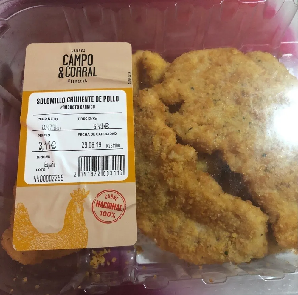 Solomillo crujiente de pollo