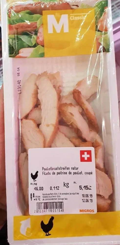 Filets de poitrine de poulet, coupé