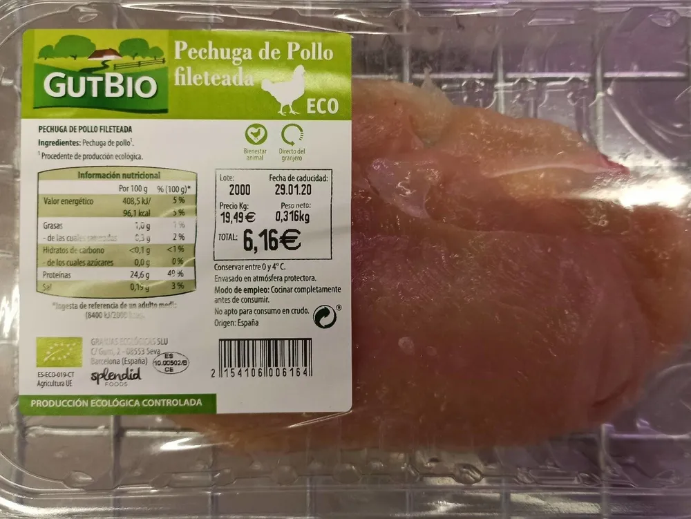 Pechuga de pollo fileteada