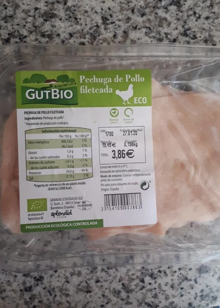 Pechuga pollo fileteada