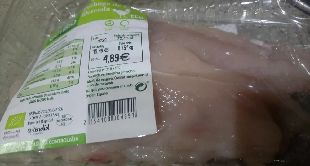 Pechuga de pollo fileteada Eco