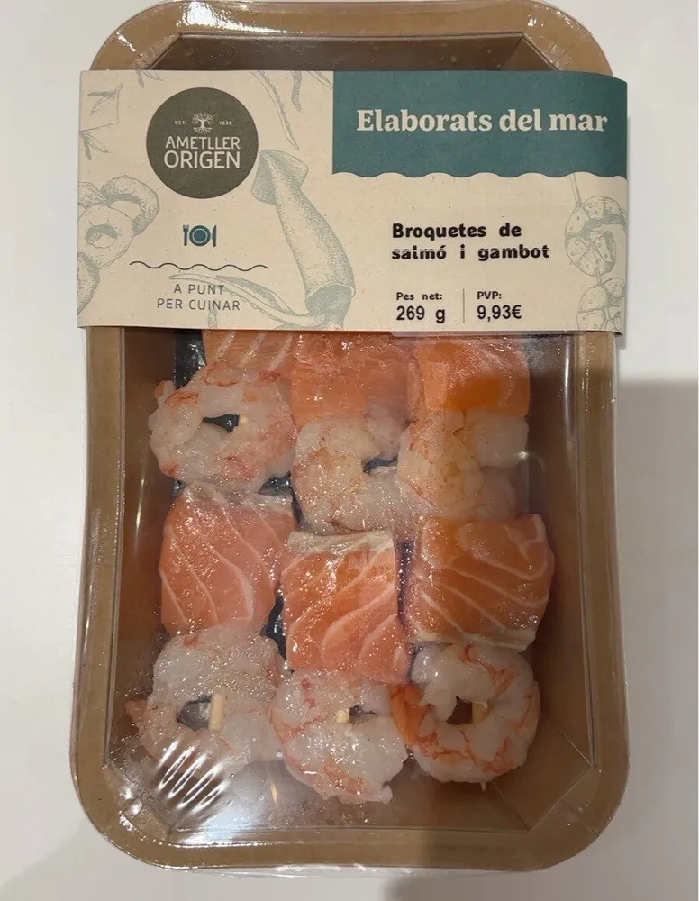 Broquetas de salmón y gambas