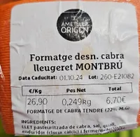 formatge desnatat cabra lleugeret Montbru
