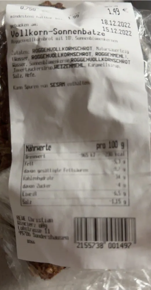 Volkorn Snnenbatze
