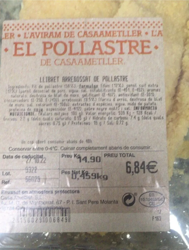 Llibret arresbosat de pollastre