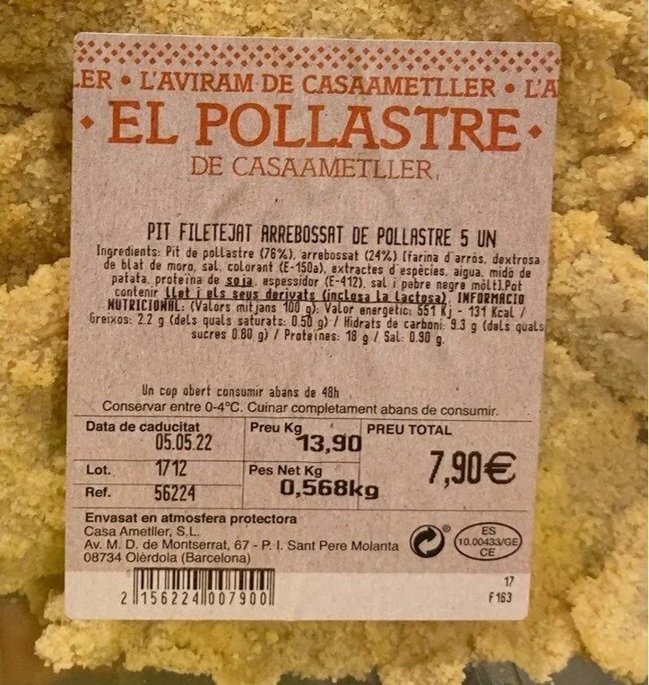 Pechuga fileteada y rebozada
