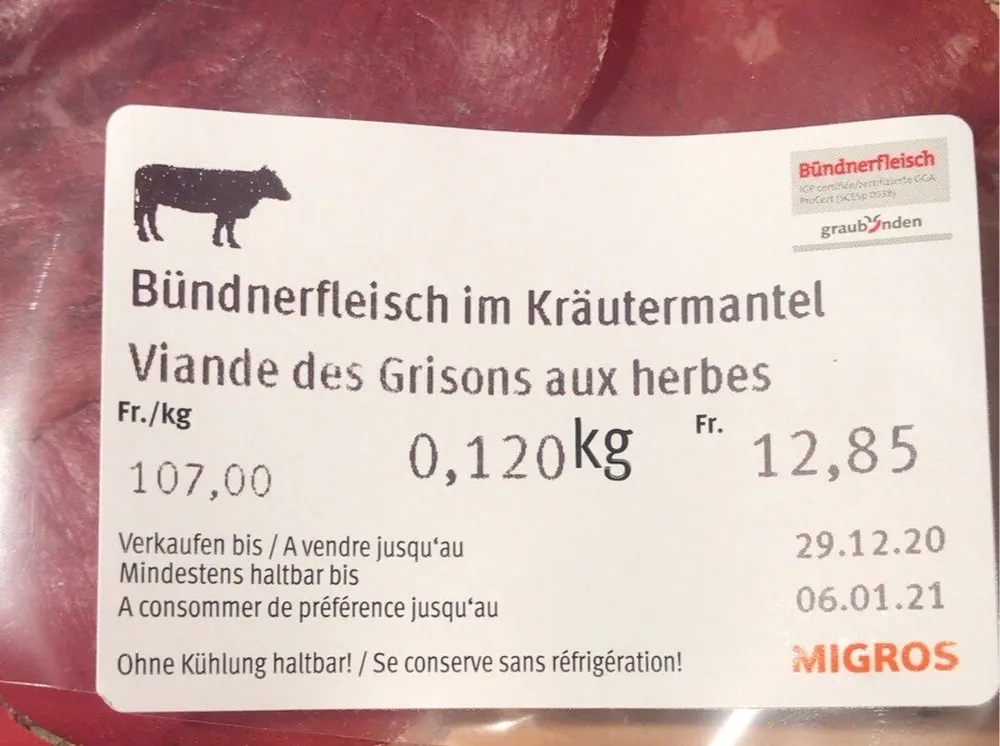 Viande des Grisons aux herbes