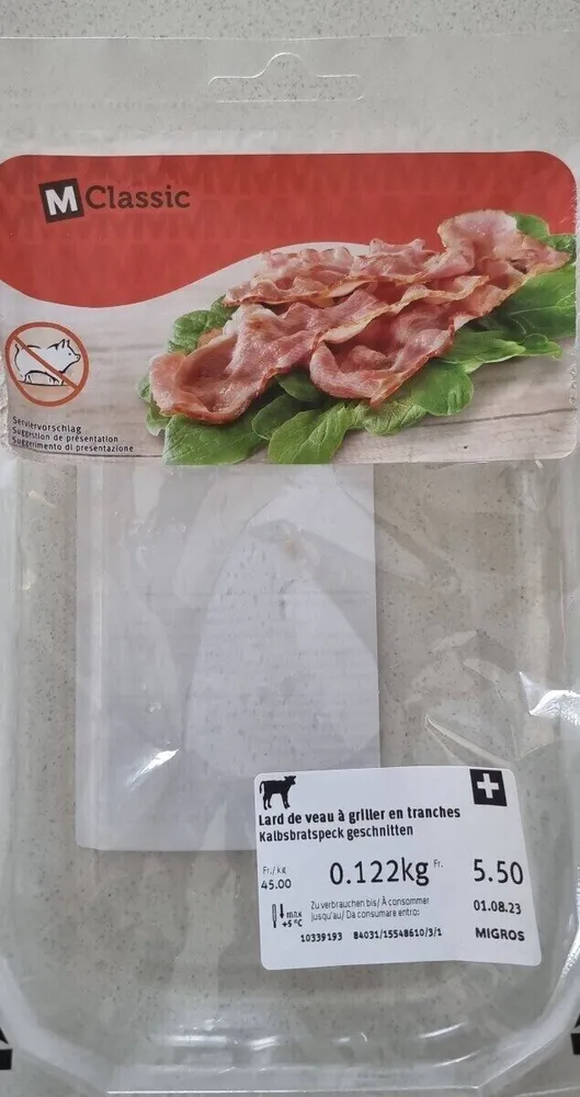 Lard de veau à griller en tranches