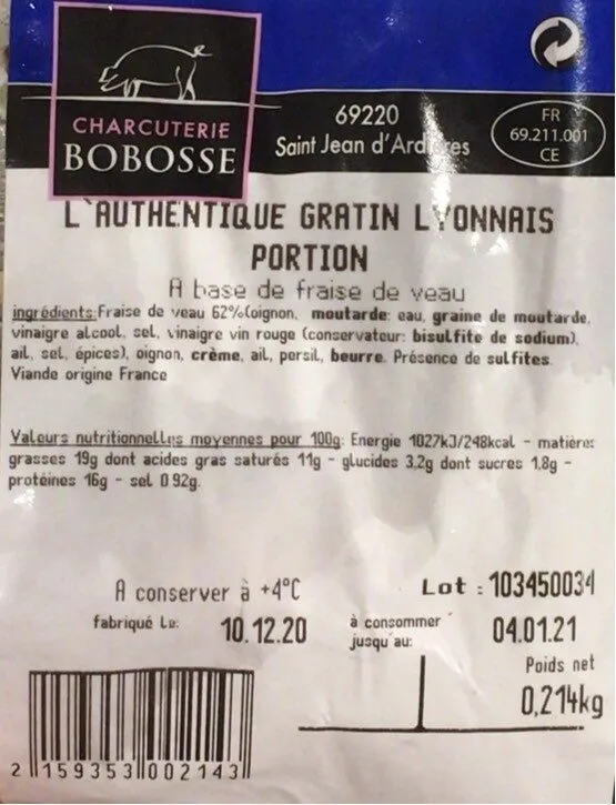 Gratin lyonnais portion