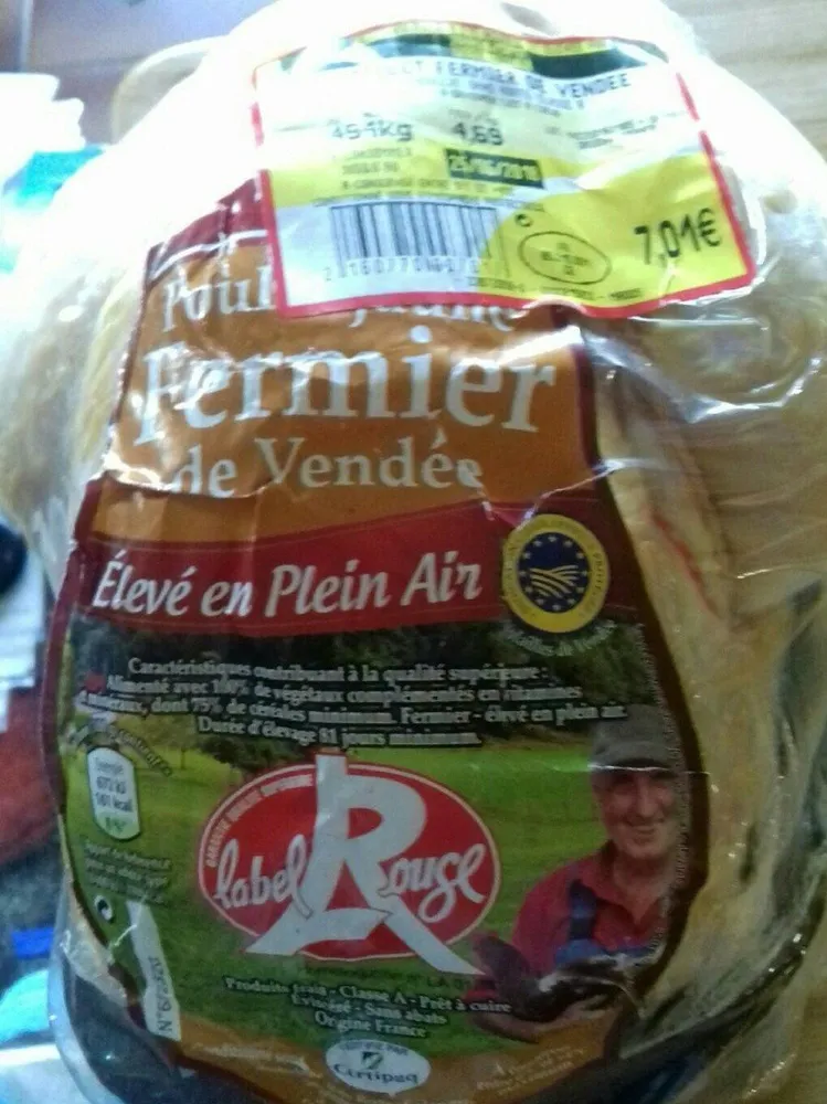 Poulet jaune fermier, label rouge