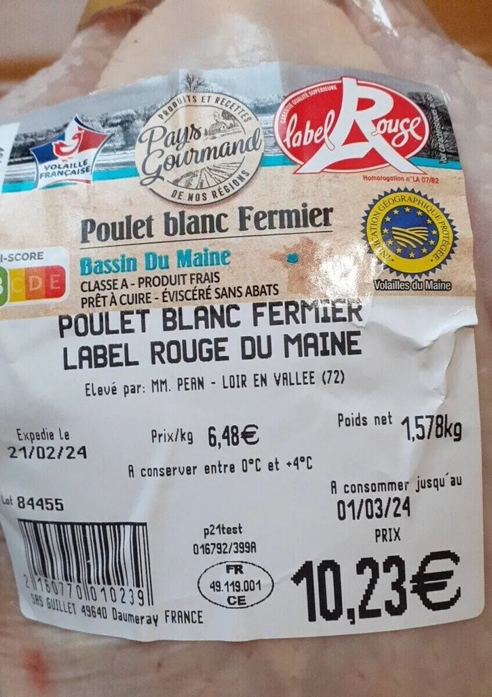 Poulet blanc fermier label rouge
