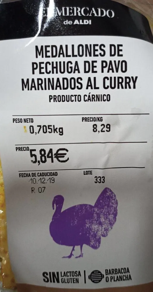 Medallones de Pechuga de Pavo marinado al Curry