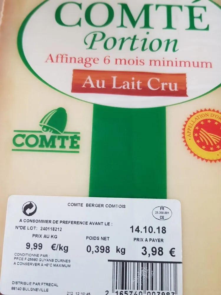 Comte au lait cru 6 mois d affinage