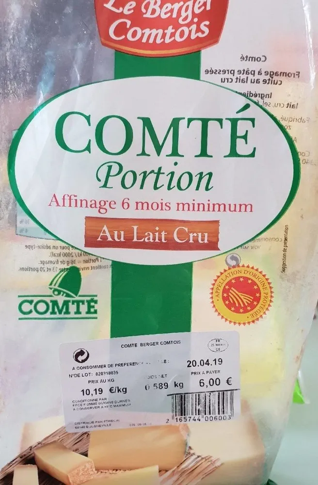 Comté portion affinage 6 mois minimum au lait cru