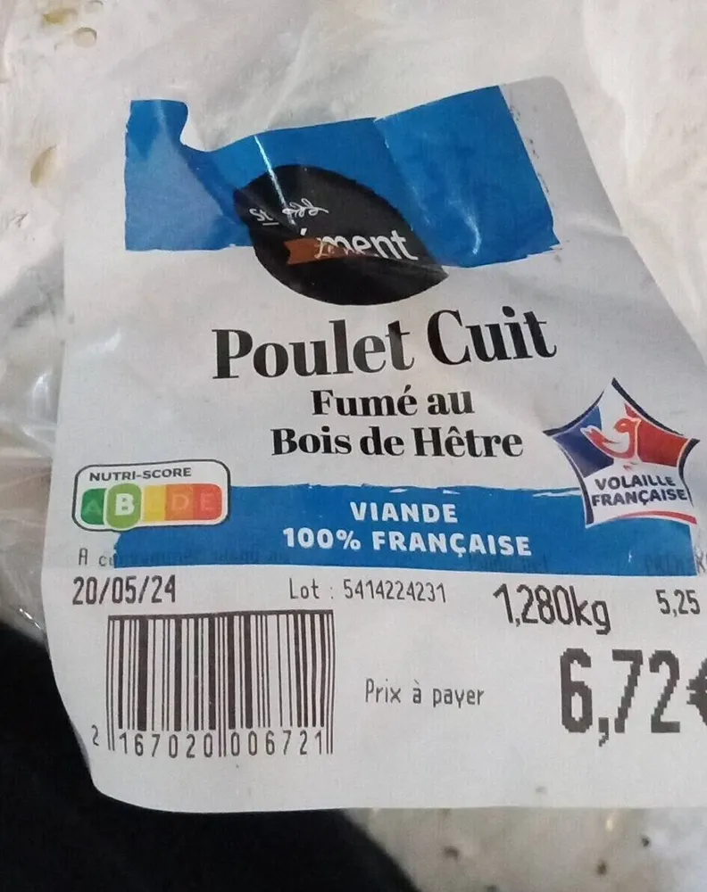 Poulet cuit fumé au bois de hêtre