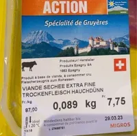Spécialité suisse de Gruyère viande séchée extra fine