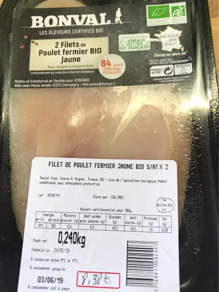 2 filets de poulet fermier bio jaune