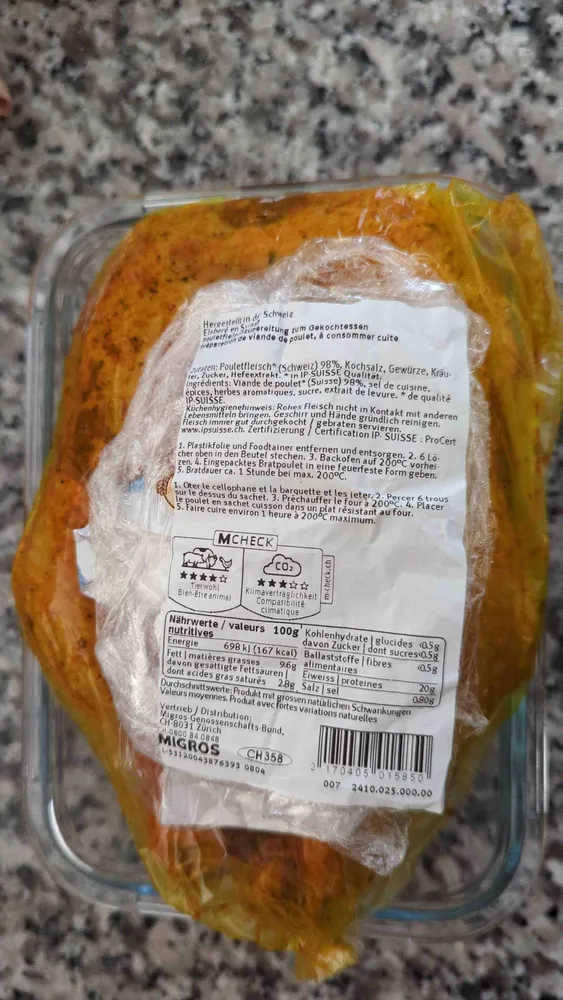 Pouletfleischzubereitung zum gekochtessen