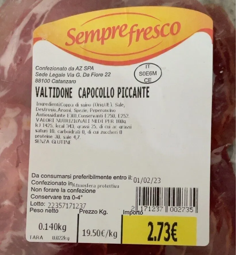 Valtidone capocollo piccante