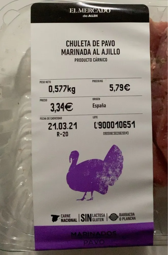 Chuleta de pavo marinada al ajillo