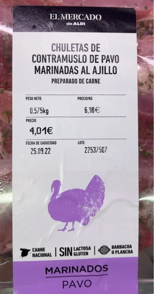 Chuleta contramuslo pavo marinada ajillo
