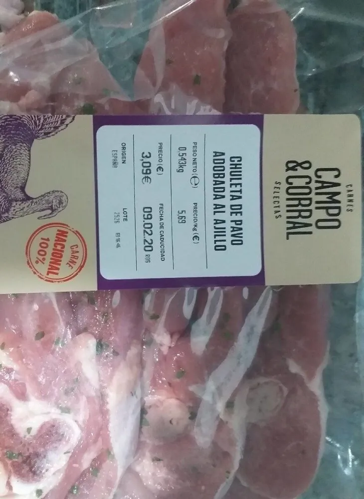 Chuleta de pavo adobada al ajillo