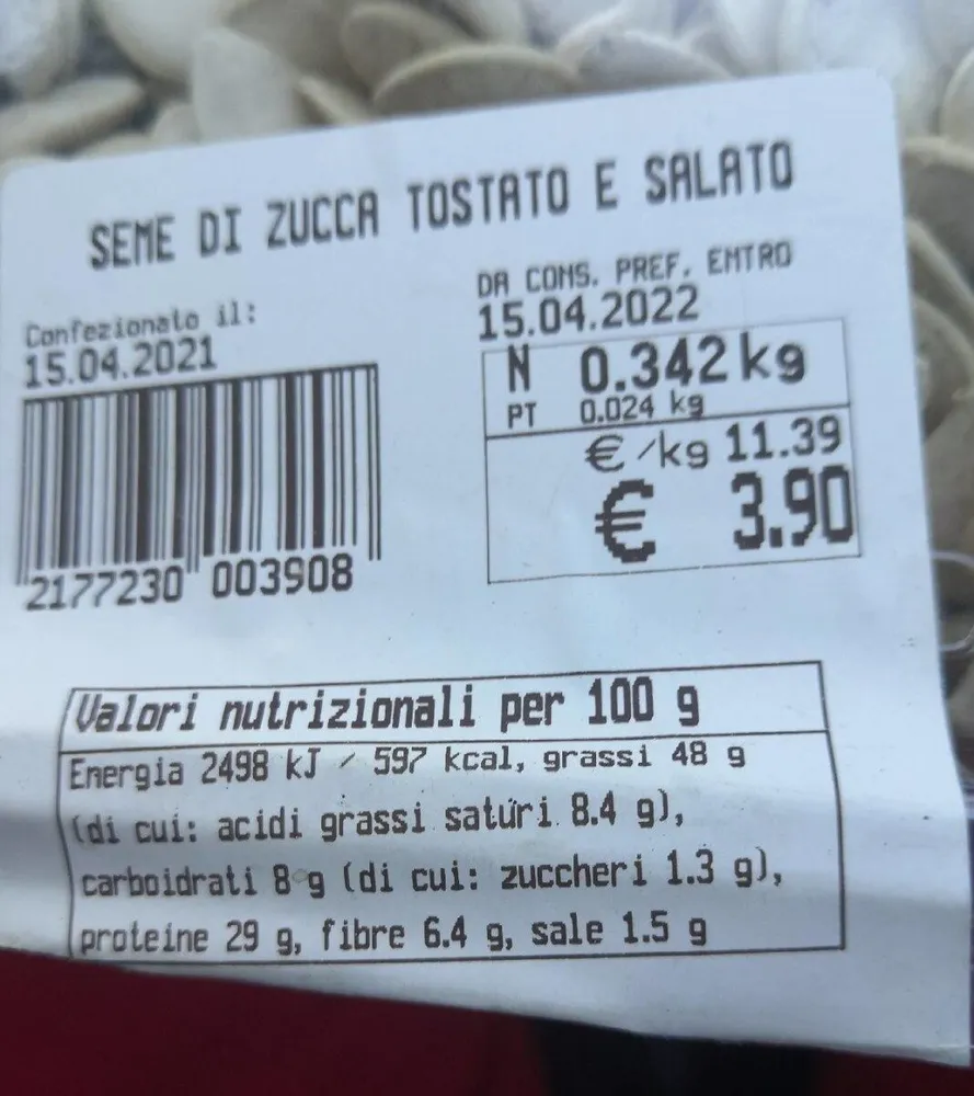 Seme di zucca tostato e salato