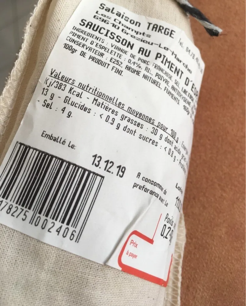 SAUCISSON AU PIMENT D'ESPELETTE