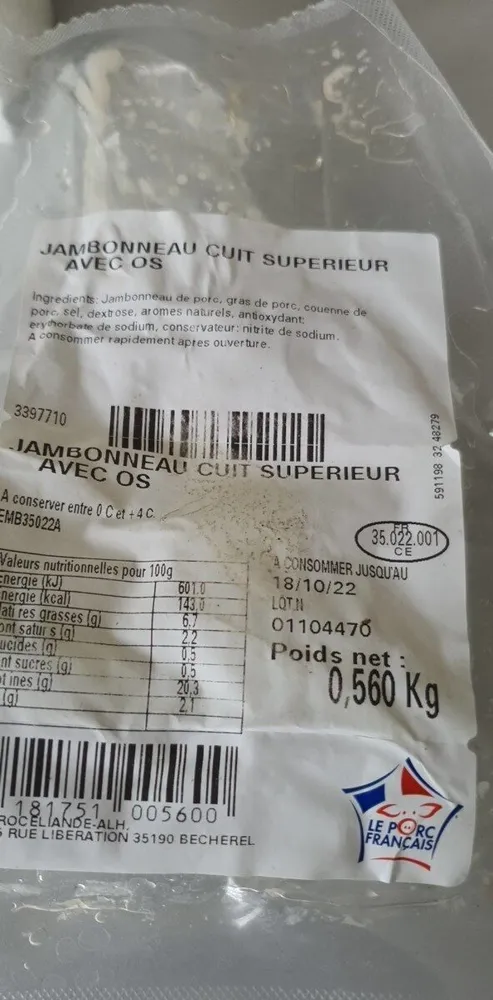 Jambonneau cuit supérieur avec os