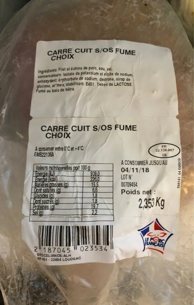 Carre cuit sans os fume