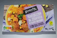 Falafelbällchen und Süsskartoffeln mit scharfer Tomatensauce